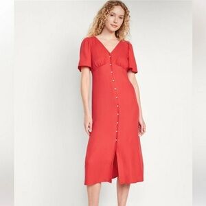 Old Navy Waist-Defined Midi Dress - Cherry Tomato Red - Size S